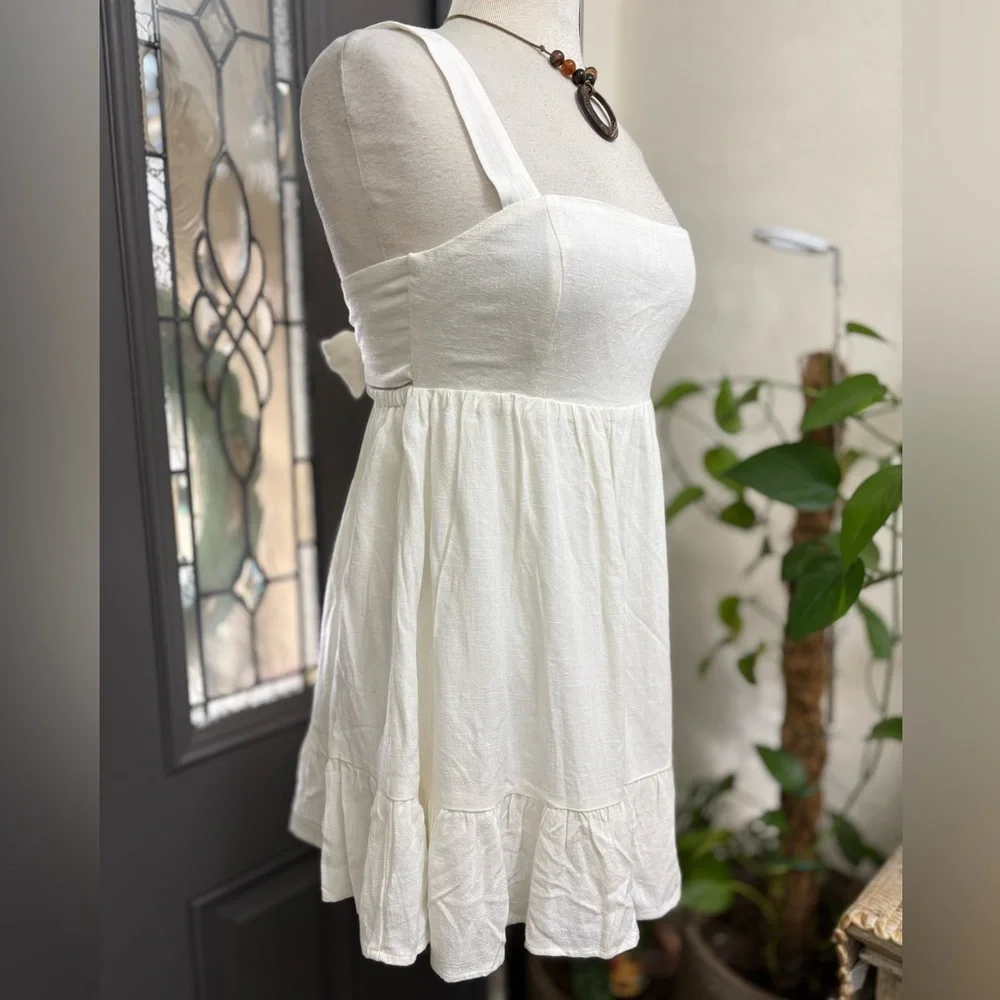 NWT Lulu's Darling Perfection White Tiered Tie-Back Mini Skater Dress | Size M - Picture 4 of 12